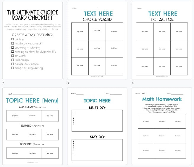 5 Ideas for Distance Learning - choice board templates