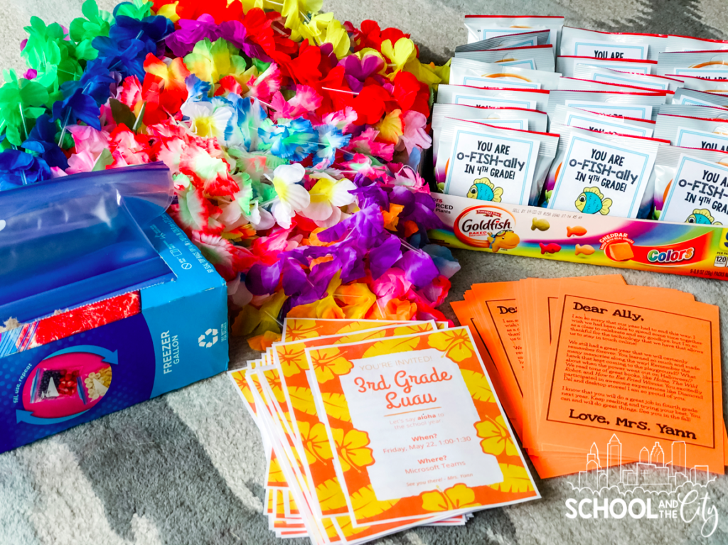 Create a "party in a bag" for a virtual end of year class celebration with your elementary school students. 