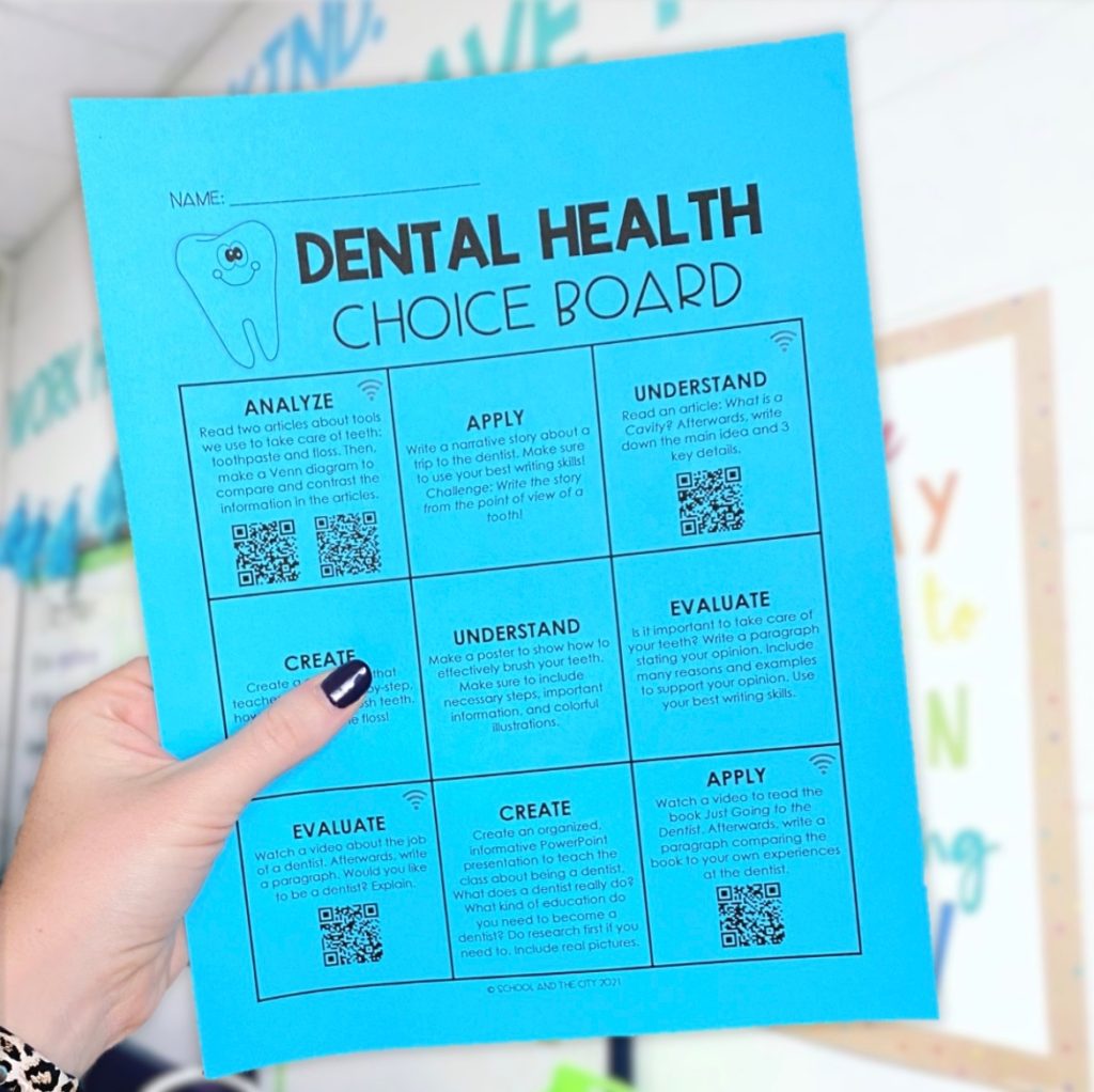 Dental Health Editable Choice Board