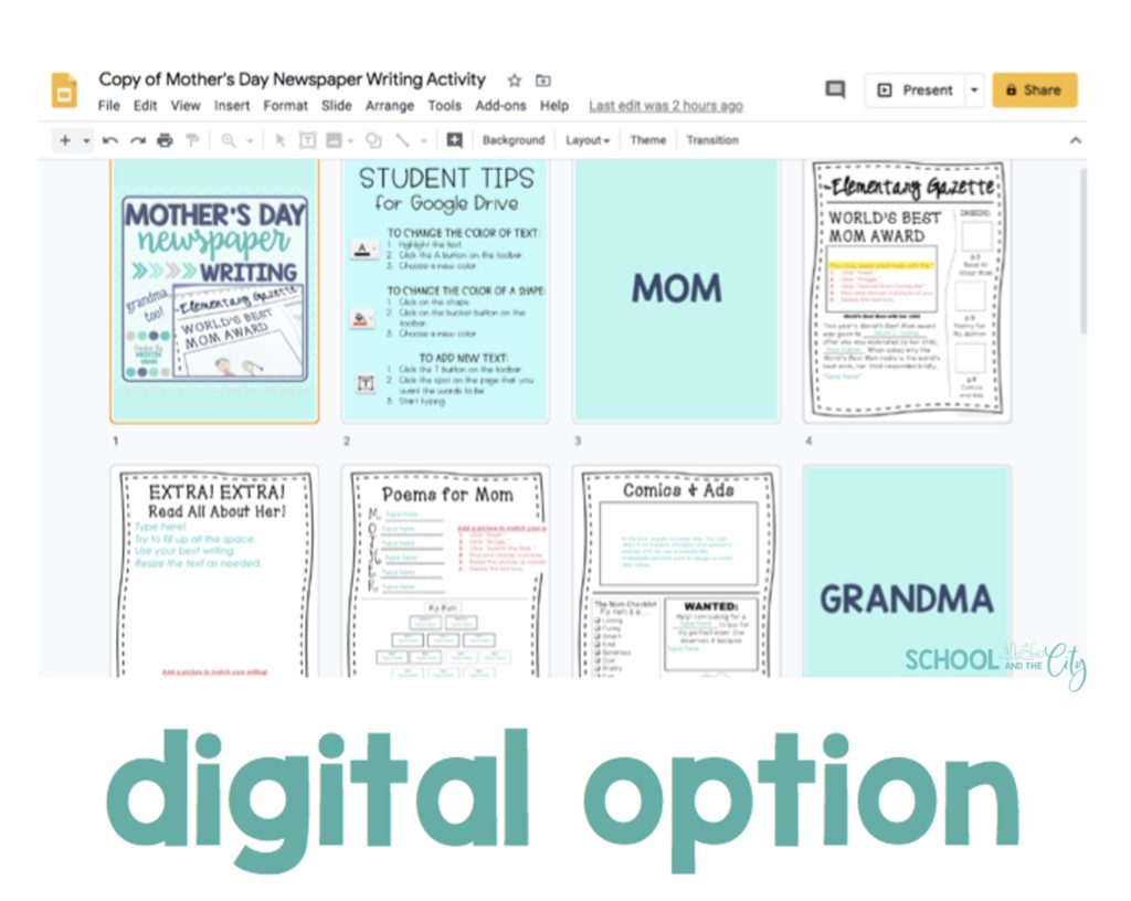 Mother's Day Newspaper Writing Project on Google Slides