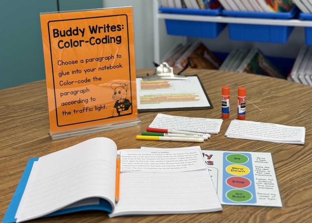 writing night activity: color-coding paragraph elements