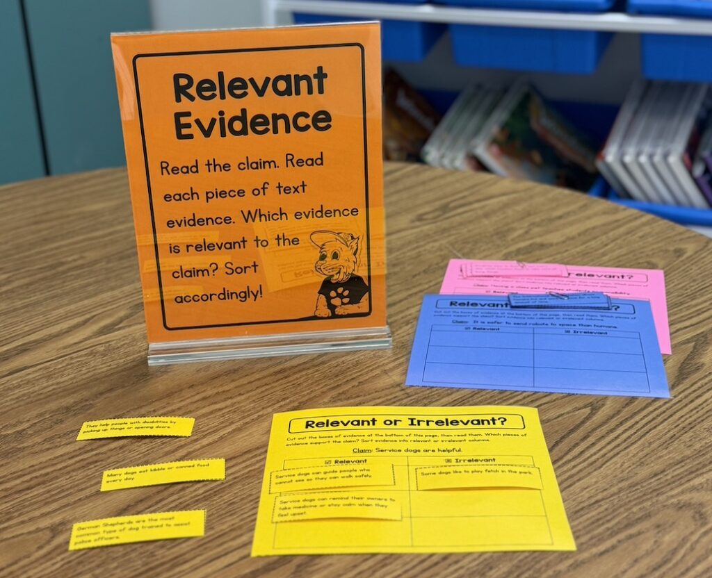 writing night activity: sorting relevant vs irrelevant evidence for a claim