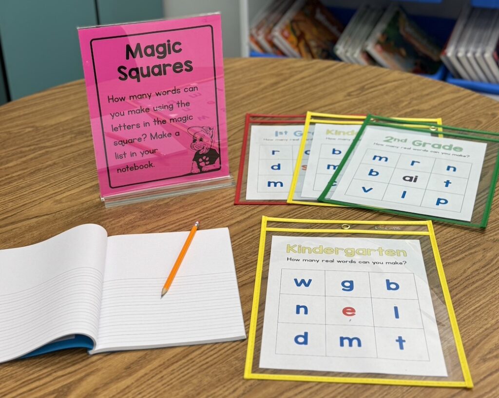 writing night activity: magic squares word building 